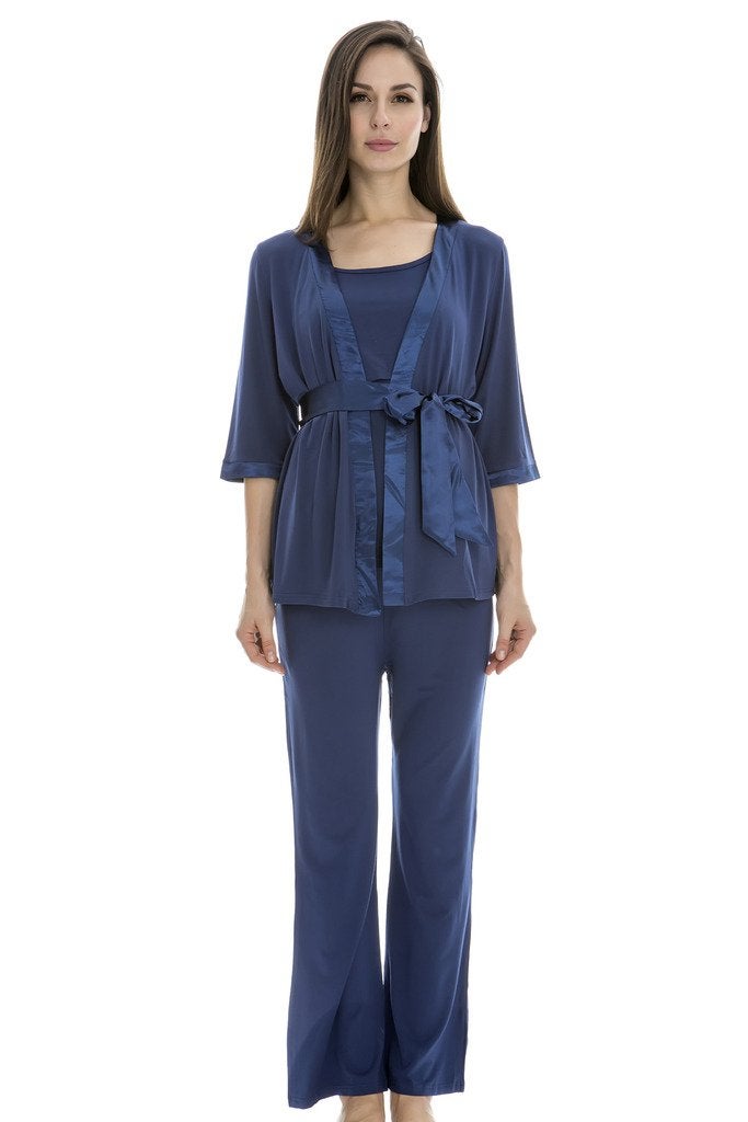 Bearsland Maternity Women's 3 Pieces Soft Nursing Pajamas Set Postpartum Sleepwear for Breastfeeding Blue - Image 2